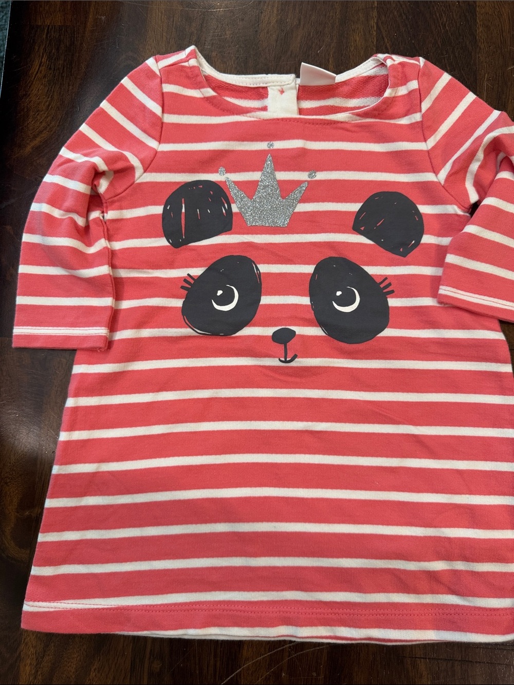Gymboree Coral and White Striped Panda Long-Sleeve Dress with Glitter Crown